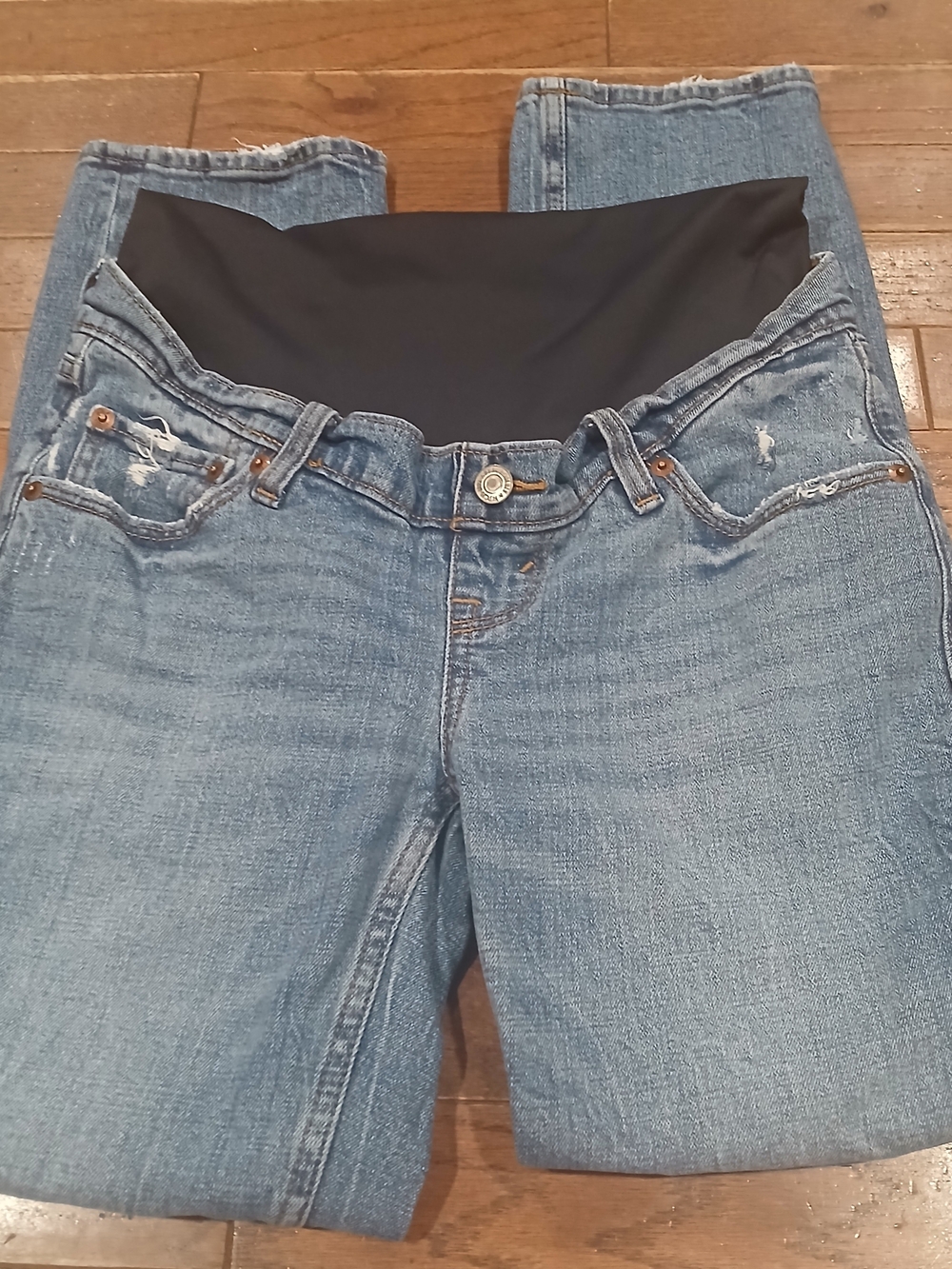 Abercrombie & Fitch Maternity Blue Denim Jeans w Overband Panel Distressed Sz 24